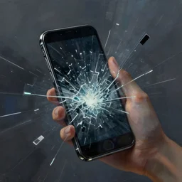 a phone shattering, digital painting, impressionistic, surreal, Juxtapos, masterpiece, dramatic