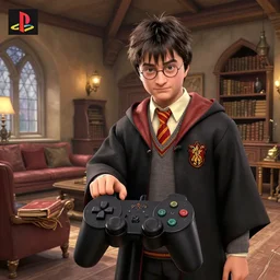 Harry Potter in Gryffindor's common room, Playstation 2 screenshot, 3D Render