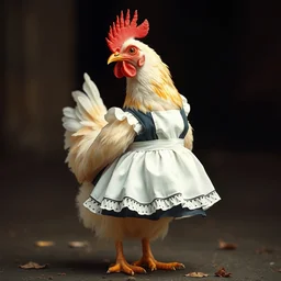 chicken wearing a maid dress