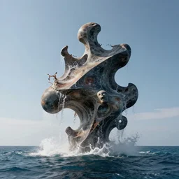 a giant abstract sculpture of the birth of the universe on the ocean water, in the style of dan graham, award winning, cinematic, hyper - realistic, very detailed, realistic water splashes, ray tracing, 8 k resolution, long - shot, sharp focus, low angle, 8 5 mm photograph, wide lens