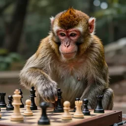 portrait photo of a monkey playing chess in a park by annie liebovitz,