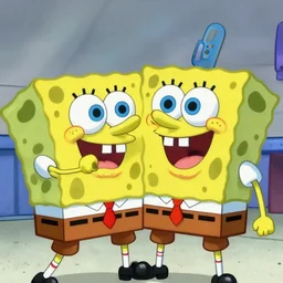a portrait shot of patrick punching spongebob in the face