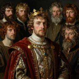 medieval old king, portrait by annie swynnerton and tino rodriguez and charlie bowater and tom bagshaw and nicholas roerich and jean delville and evelyn de morgan and lucien freud, dramatic lighting, rich colors, smooth sharp focus, extremely detailed, adolf wolfli
