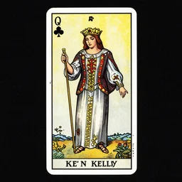 Queen of Clubs tarot full card by Ken Kelly, Gustave Dore, Roy Thomas