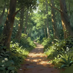 A beautiful pathway in a forest, lush trees, a fantasy digital painting by Greg Rutkowski and James Gurney, trending on Artstation, highly detailed