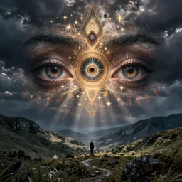 shamanic, magic, eyes, hidden, in style of cawamo