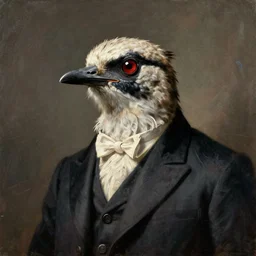 beautiful portrait painting of an elegant bird wearing a suit,,,,, by rembrandt