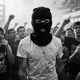 jesus in balaclava in a mosh pit