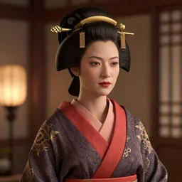 a beautiful ultradetailed cinema 4d render of margot robbie as a geisha by simon stalenhag, trending in artstation, portrait photo, deep depth of field,
