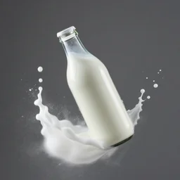 open bottle of milk in free fall motion