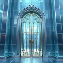 portal to another world, glass wall, large gate, highly saturated colors, alphonse mucha, greg rutkowski, trending on artstation, concept art