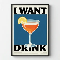 Poster with the inscription I want a drink