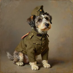 peter elson painting of an old anthropomorphic dog in an army uniform