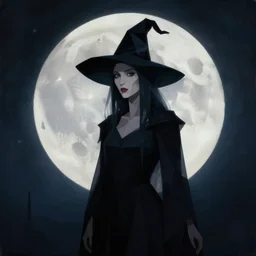 surrealism, low polygon, a dark witch in front of the full big moon, painting by abercrombie, gertrude