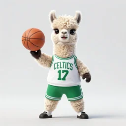 photorealistic anthropomorphic llama as larry bird playing basketball in celtics outfit, playing in a nba court, crewson photography, dnd character art portrait, full body shot, wide angle, affinity photo, photoshop, cinematic lighting