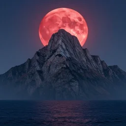 big red moon rising above sea and epic mountain, long shot by ralph horsley, inspired by edward lear, epic, colossal scale, beautiful fine, intricate high details, sharp, ultradetailed, beeple, octane render trending on artstation