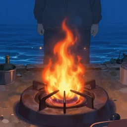 stove on fire, under the ocean, Trending on Artstation, Hiroaki Tsutsumi style