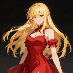 beautiful female anime character, blonde, with red dress, concept art, character concept, digital art, artstation, detailed, 4 k