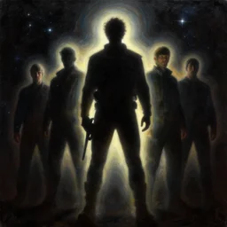 silhouette emitting light, in space, virgil finlay, tim hildebrandt, wayne barlowe, bruce pennington, donato giancola, trending on artstation, cinematic composition, raytracing, beautiful lighting, hyper detailed, 8 k, oil on canvas