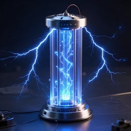 photography of a hyper realistic tesla coils, highly detailed complex blue lightnings arround it. high detail, professional digital art, unreal engine 5 8 k rendering, stunning, artstation