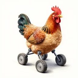 A detailed drawing of a chicken piloting a chicken walker robot.
