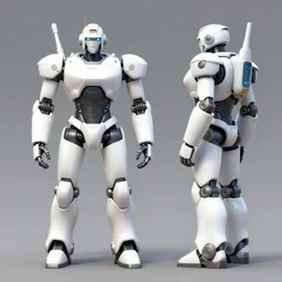 White mech bot, robot concept art, front and side view, digital art, artstation, Mandy Jurgens, WLOP, CGSociety