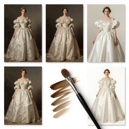 photoshop traditional brushes strokes test, costume design from luxury house designers, artist reference pictures pose, sophisticated composition, old masters light composition, procedurally generated, epic fighter girl character posing for concept art, ancient ruins behind her, substance designer, PBR, HD, Ultra detailed, hyperrealistic, megascans, volumetric light, concept by master artist, made in paint tool SAI2, trending pixiv face