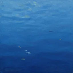 a deep blue sea calm relaxing oil painting wallpaper with small fishes