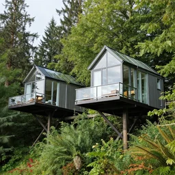 glass tree houses cluster houses on stilts with a balcony lounges at 2875 adanac.st vanvcouver,british columbia,canada