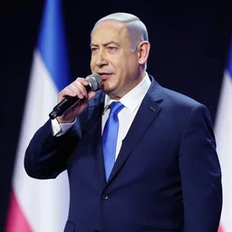 benjamin netanyahu singing in the eurovision, stage lighting, sharp