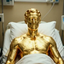 7 0 s movie still of a man made of pure gold the hospital, cinestill 8 0 0 t 3 5 mm eastmancolor, heavy grain, high quality, high detail