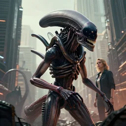 by nadezda and david stoupakis, visually stunning, cinematic, ultra realistic, hyper realism, 1 2 k, epic, octane render, unreal engine, vfx, maya, xenomorph - city