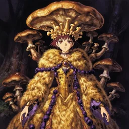 biomechanical fungi princess, tremella - fuciformis crown!!!!, mushrooms, golden - scruffy - collybia garment, laccaria - amethystina robe, gapmoe yandere grimdark, trending on pixiv fanbox, painted by makoto shinkai takashi takeuchi studio ghibli, akihiko yoshida, yoshitaka amano