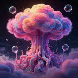neon clouds colorful and bubbles being by tentacles, dmt, psilocybin, lsd, detailed, intricate, elegant, highly detailed, digital painting, artstation, concept art, smooth, sharp focus, illustration, art by hana yata, and artem demura and beeple, octane render, unreal engine, 8 k