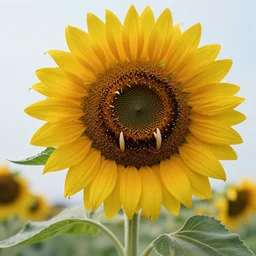 a photo of evil sunflower, human mouth, teeth, fangs, carnivorous, monster, scary, haunting, 8 5 mm