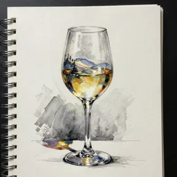 a perfect, realistic professional digital sketch of a wine glass, by pen and watercolor, by a professional Chinese Korean artist on ArtStation, on high-quality paper