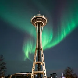 intense vivid aurora above space needle centered big sky film long exposure fuji wide angle national geographic