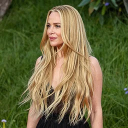 photo of a gorgeous Gillian Anderson long flowing hairstyle in an enchanted meadow by Mario Testino, detailed, distance shot, award winning, Sony a7R
