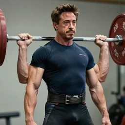 robert downey jr as a powerlifter, masculine, muscular, handsome, powerful, bulky, tight shirt, 4 k hd