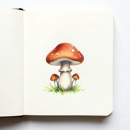 Tiny art, mushroom, simple, white background, sketch book