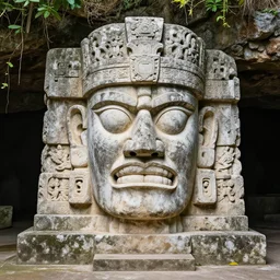 view of the cenote showing the worn visage of panur the implacable and the associated shrine.