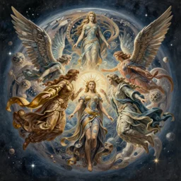 digital _ painting _ of _ celestial beings _ by _ filipe _ pagliuso _ and _ justin _ gerard _ symmetric _ fantasy _ highly _ detailed _ realistic _ intricate _ port