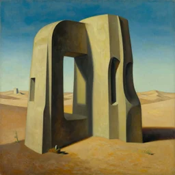 “a painting by Salvador Dali of some abstract architecture in the desert .”