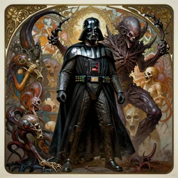 side shot of platonic ideal of niander wallace, malignant dieselpunk and god complex dementor wild hunt chtulu nazgul mandelbulb davinci, frank frazetta, fantasy, ego death, detailed, darth vader, intricate, volumetric lighting, hyperrealism, intense, scary, decay, artgerm, greg rutkowski, alphonse mucha
