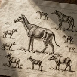 a diagram a graphic of extinct animals, blueprint, diagram, paper texture