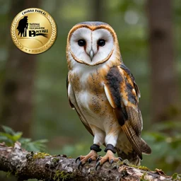 professional photo of a crow barn owl, national geographic, nature, photo in the forest, studio lighting, very detailed, unreal engine, canon photo, professional lighting, good composition, winning award photo, real crow barn owl, real,