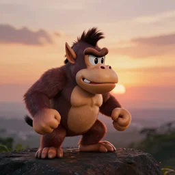 photo of a real sunset inside the first level of donkey kong country ( 1 9 9 4 ), real life, photorealistic, soft focus, long exposure