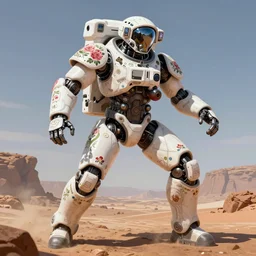 a warrior robot astronaut, floral! looks like a machine from horizon forbidden west designed by apple, in socotra island, posing for a fight, intricate, elegant, highly detailed, digital painting, establishing shot, an epic fantasy, artstation, smooth, sharp focus, illustration, art by artgerm and greg rutkowski, 8 k