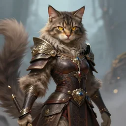 anthropomorphic siberian cat, warrior sorceress, in the style of artgerm, illustration, epic, fantasy, intricate, hyper detailed, artstation, concept art, smooth, sharp focus, ray tracing, vibrant, photorealistic, simon bisley