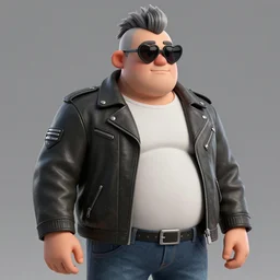 a slightly chubby middle aged man with a grey hair mohawk wearing a leather jacket, heart shaped sunglasses, jeans, and a tshirt. blender art, illustrations, pixiv, by ribosoma _ 4 2, guweiz